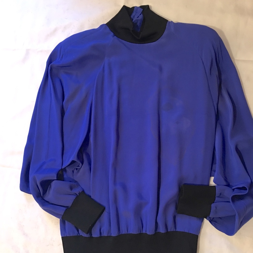 Pretty Midnight Blue 100% Silk Blouse